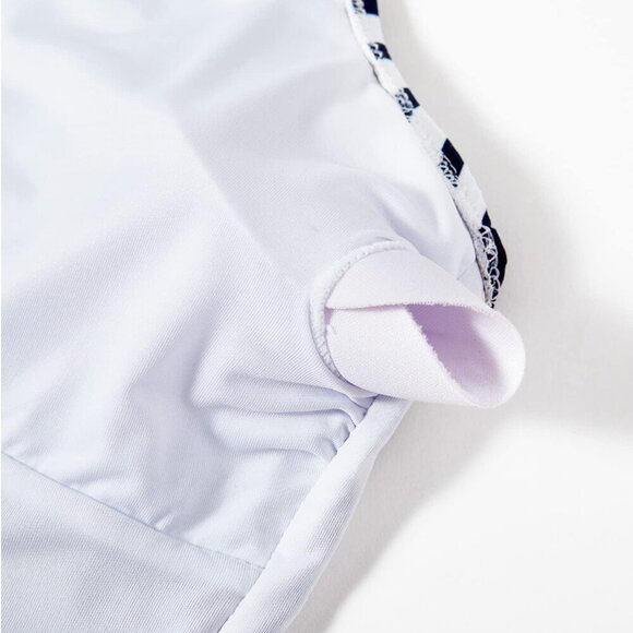 Women Sexy Tummy Control One Piece Swimsuit, White Blue Striped, Size L, Feature - Picture 6 of 6